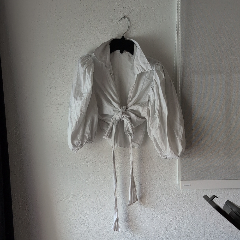 Elegant White Tie-Front Blouse